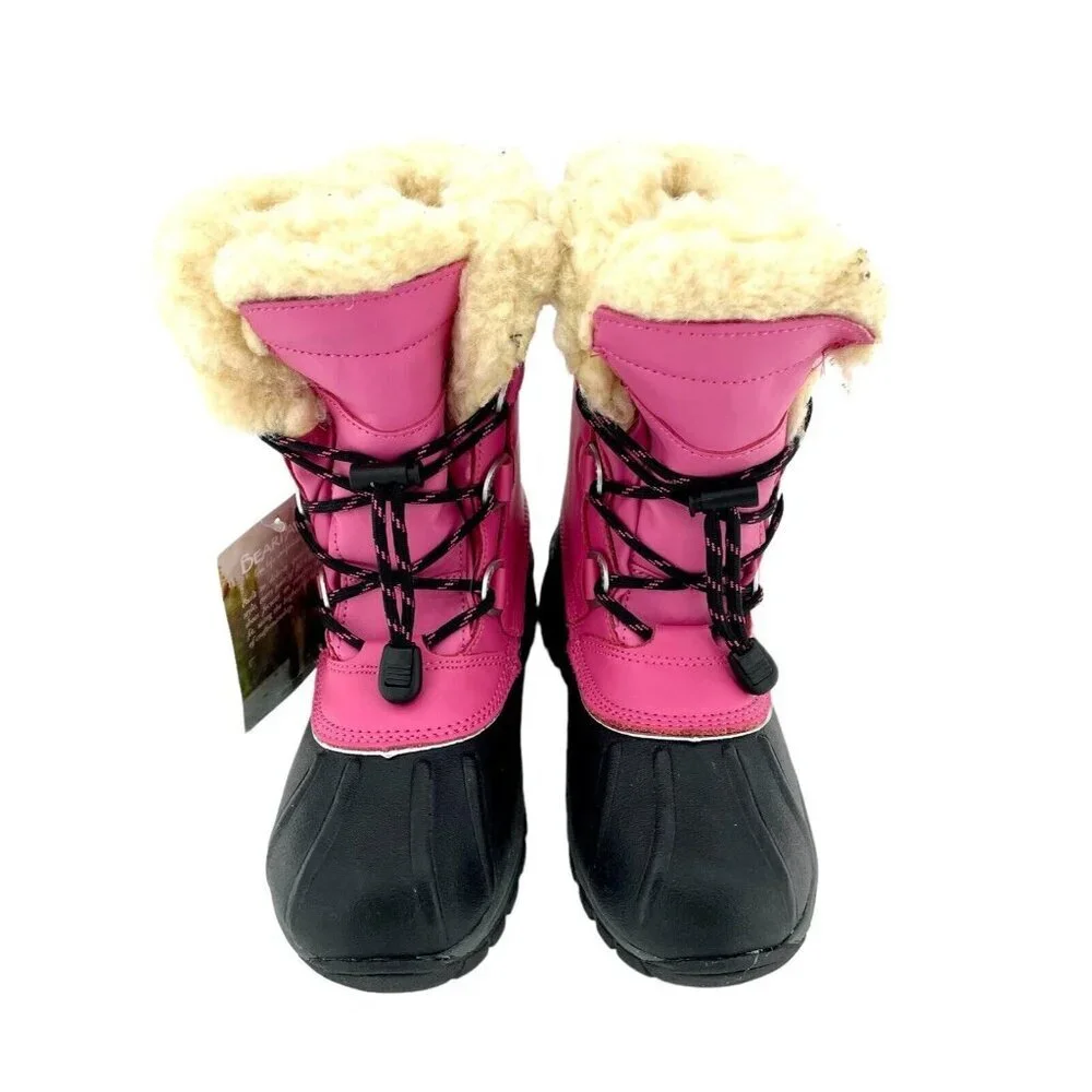 Bearpaw Kelly Boots Pink Leather Fur Lined Girls Toddler Youth SZ 2 New